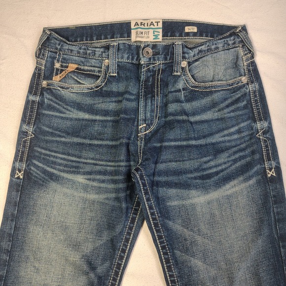 Ariat M7 Rocker Jeans Mens 34x32 Stretch Slim Fit Straight Coltrane Medium Wash - Picture 2 of 14